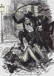 Mr. Hyde meggyilkolja Sir Danvers Carew-t, Edmund Joseph Sullivan (1869-1933) illusztrációja Robert Louis Stevenson (1850-1894) Dr. Jekyll és Mr. Hyde különös esete című regényéhez, 1927