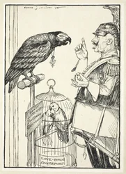 A gyűlölet himnusza (Egy kis cukor a madárnak), illusztráció a Kaiser füzéréből, Edmund J. Sullivan, pub. 1916