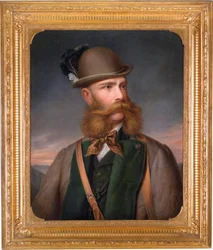 I. Ferenc József osztrák portréja (1830-1916), vadászfelszerelésben. Edmund Mahlknecht (1820-1903) festménye, olaj, vászon