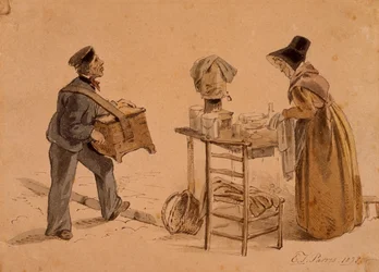 Egy férfi hordóorgonával és kávéárussal, 1828