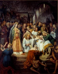Fredegonde életének egyik jellegzetessége is: „Szent Pretextat halála, eveque de Rouen”. Fredegonde (545-597), I. Chilperic felesége nézi Pretextat de Rouent, akit 586-ban meggyilkolt a roueni katedrálisban. Edouard Cibot (1799-1877) festménye 18