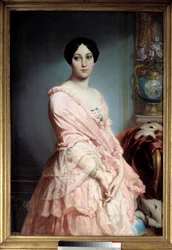Madame F. portréja Edouard Dubufe (1820-1883) festménye. 19. század. Homályos. 1,3x0,89 m. Párizs, Musee d