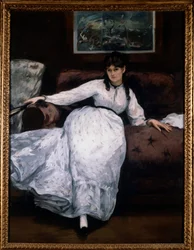 Pihenés (Berthe Morisot festőnő portréja egy kanapén), Édouard Manet (1832-1883) festménye, 1870, Providence Museum of Art