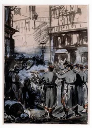 1871-es város: „A barikád” Edouard Manet (1832-1883) rajza 1871 Dim. 46,2 x 32,5 m