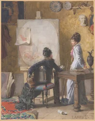 Adéle de Saussure és Marie-Louise Ravel, a művész felesége, a műtermében