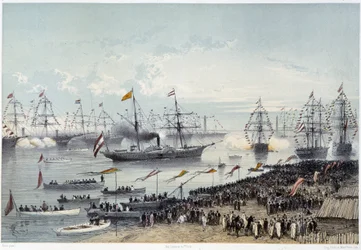 Őfelsége, az osztrák császár érkezése Port Saidba a Szuezi-csatorna „” avatóján G. Nicole. 1869