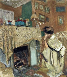 Madame Hessel (Lucy Hessell) a kandalló mellett – Vuillard, Edouard festménye (1868-1940)