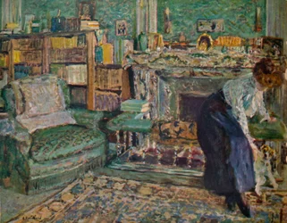 Marguerite Chapin lakásában kutyájával, 1910