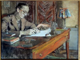 Jean Giraudoux (1882 - 1944) francia író portréja, XX. Párizs, francia vígjáték (olaj, vászon)