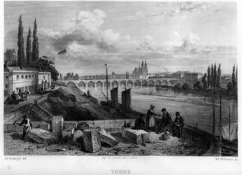 Városkép Tour, Indre-et-Loire (Indre-et-Loire), Centre, Franciaország. Willmann metszet az „Ókori és modern Franciaországban” – Jean-Bernard Mary-Lafon (Jean Bernard Mary Lafon)