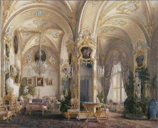 A Téli Palota belső terei. Rokokó stílusú szalon puttókkal, 1860-as évek