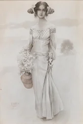 Egy lány kancsóval és egy csokor virággal, 1914.