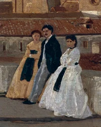 A terasz, Edoardo Dalbono (1841-1915), olaj, panel, 45x30 cm. Részlet.