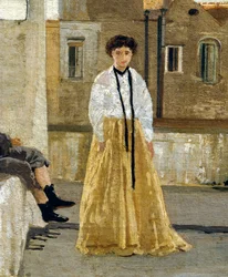 A terasz, Edoardo Dalbono (1841-1915), olaj, panel, 45x30 cm. Részlet.
