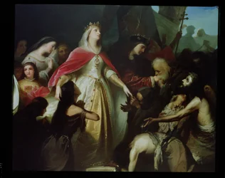 Részlet a katolikus uralkodókról, akik a keresztény foglyokat fogadták Malaga 1487-es elfoglalása után