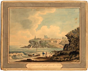 Tynemouth kastély északról, 19. század eleje (akvarell)