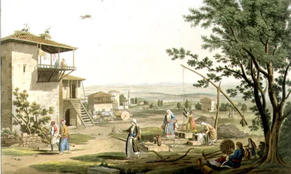 Larissa, 29. tábla a „Nézetek Görögországban” 6. részéből, metszett Frederick Christian Lewis (1779-1856) pub. 1821 (akvatinta)