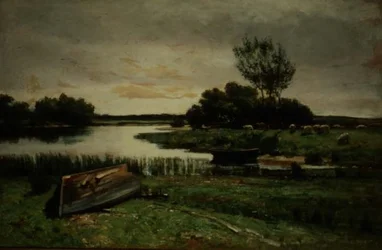 Tó evezős csónakokkal (olaj, vászon)