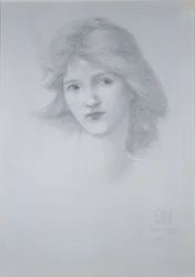 Női fej: A szerelem autója című tanulmány, 1895 (ceruza)