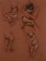 Tanulmányok a gyerekekről az anyjuk karjában, 1887 (fekete, piros és fehér kréta piros papíron)