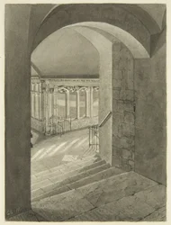 A Cloisters bejárata a bristoli katedrálisból Edward Bird sírjával (ceruza és akvarell papíron)