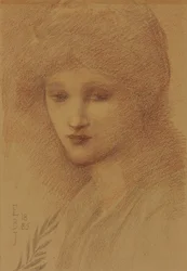 Laura Lyttelton (született: Tennant) portréja lesütött szemmel, 1885