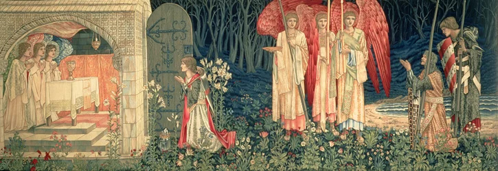 A beteljesülés; A Szent Grál látomása Sir Galahad, Sir Bors és Sir Percival számára, „A Szent Grál keresése” sorozatból, 1895-96