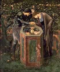 A vészjósló fej, illusztráció William Morris „The Earthly Paradise” című művéből; Perszeusz megmutatja Andromédának Medúza fejét, amely egy kútban tükröződik