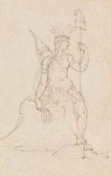 Amerika allegóriája a Szabadság sapkáját cipelő Amerika 1760-1848 körül (toll, fekete tinta, grafit és vörös kréta)