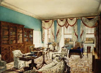 A könyvtár, Binfield, Berkshire, kilátással a parkra,