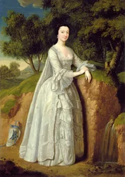 Erdős tájban álló Elizabeth Montague, 1750 körül (olaj, vászon)