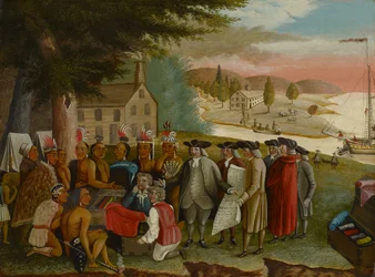 Penn szerződése az indiánokkal, 1830-40 körül (olaj, vászon)