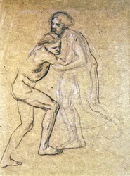 Tanulmány két meztelen hím ölelkezéséről a The Prodigals Return-ben, 1869 (kréta papíron)
