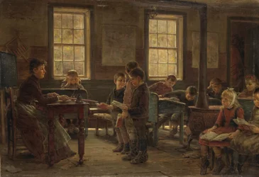 Vidéki iskola, 1890 (kompozíciós táblára szerelt olaj, vászon)