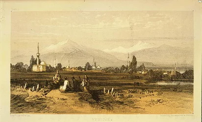 Yenidje az 1851-ben megjelent „A tájfestő folyóirataiból Albániában és Görögországban” (színes litó)