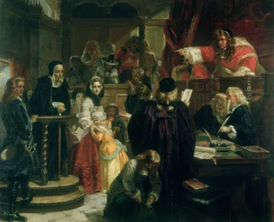 Jeffries bíró (1648-89) szidalmazza Richard Baxtert (1615-91) a tárgyalásán