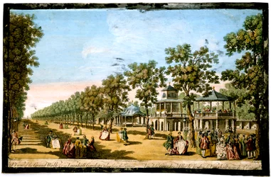 "Kilátás a Grand Walk-re stb. Vauxhall Gardens-ben a bejáratból", London, 1760