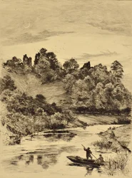 A galamb: Tutbury kastély, 1880 körül (rézkarc)