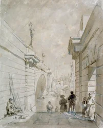 A London Bridge a Tooley Street közelében lévő lépcsők felső lépcsősorától északra néz, 1833