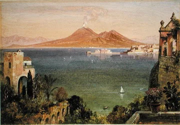 Vezúv és Castel del Oro, Nápoly, a Villa Cedrino felől nézve, Posillipo (olaj, papírra fektetve)