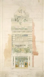 Tervezés a McLean Fine Art Galleries, Haymarket, London homlokzatához (akvarell és ceruza papíron) (a részletekért lásd a 237077-et)