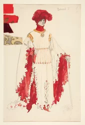 Richard II (piros színben), jelmezvázlat Henry Irving számára
