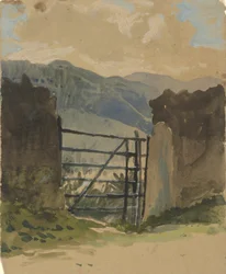 Kőfal és kapu, vázlat