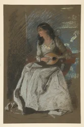 Tanulmány egy mandolin játszó hölgyről