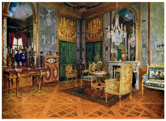 Marie Antoinette zeneszobája, hálószoba, Fontainebleau-i palota, Franciaország, 1911-1912.