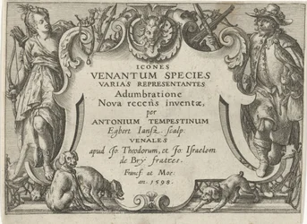 Címnyomat egy vadászjeleneteket tartalmazó sorozathoz Vadászjelenetek (sorozat címe) Icones Venantum Species Varias Representantes (sorozat címe az objektumon)