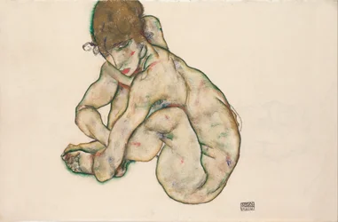 Guggoló meztelen lány, 1914