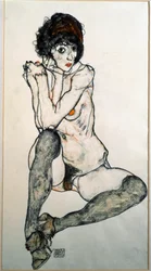 Ülő női akt, Egon Schiele (1890-1918) akvarellrajza, 1914, méret: 48,3 x 32 cm, Bécs, Graphische Sammlung Albertina