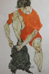 Női modell piros köntösben, 1914.
