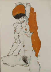 Női akt narancsvörös kendővel, 1914